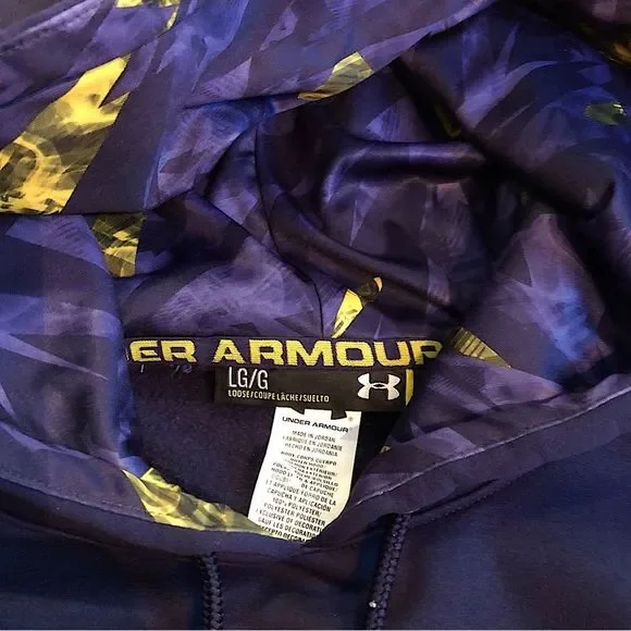 UNDER ARMOUR Men's Navy Blue Hoodie With Yellow & Blue Chest Logo Sz Large